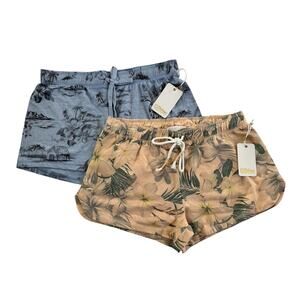 NWT PJ Salvage Small LOT Of 2 Lounge Pajama Shorts Tropical Palm SOFT #LOT11